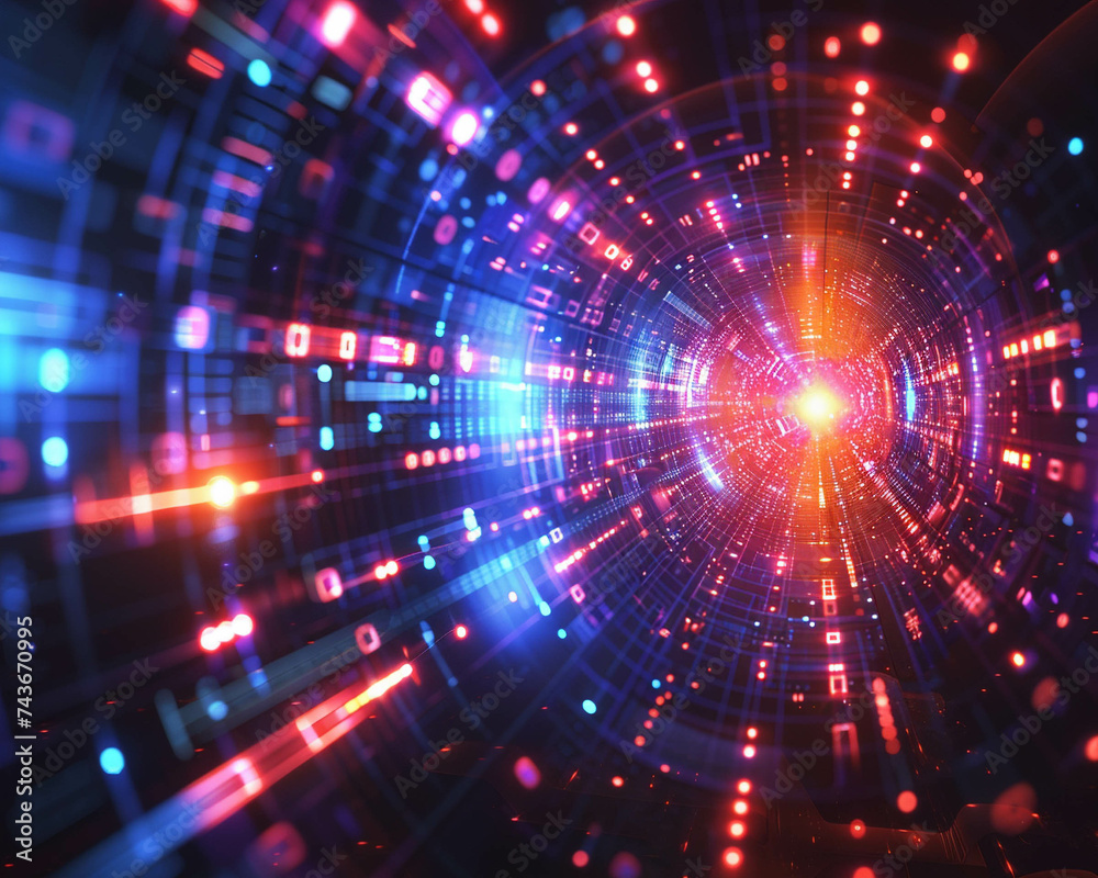 Fototapeta premium Detailed illustration of a quantum computing matrix visualizing the future of ultra fast computational power