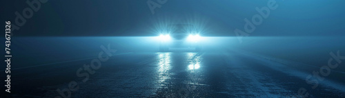 Xenon headlights piercing through a foggy night guiding the way with bright white light