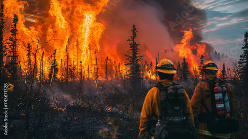 Wildfire bravery firefighters battling fierce flames to protect ancient forests a testament to courage photo