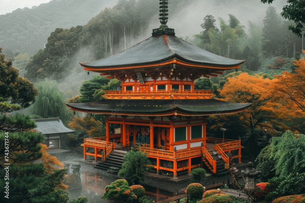 Traditional Japanese temple surrounded by nature Traditional Japanese temple surrounded by nature