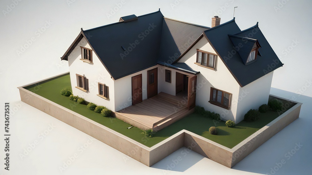 Modern 3D House on white background, dream house image Modern 3D House on white background, dream house image