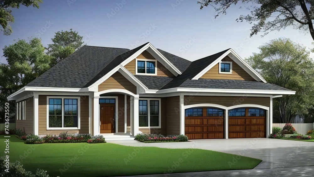 Modern 3D House on white background, dream house image Modern 3D House on white background, dream house image