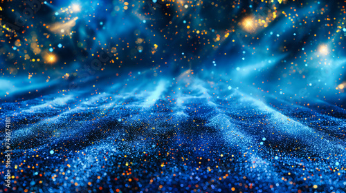 Glowing Abstract Background with Bright Blue Sparkles. Magical Shiny Effect for Night Sky or Christmas Decor