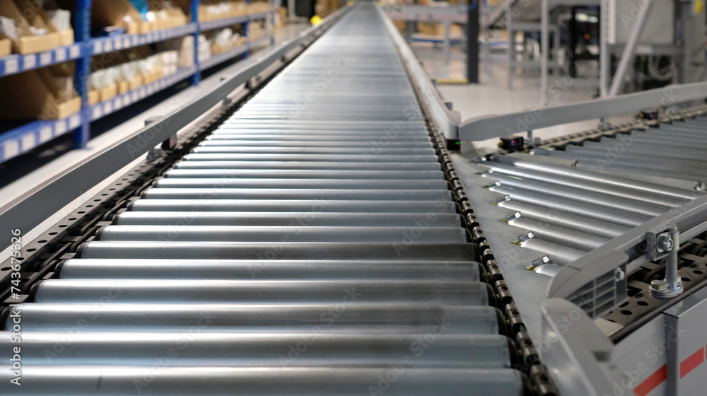 Conveyor belt inside a manufacturing site or distribution warehouse