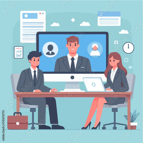 flat design illustration concept online meeting with client