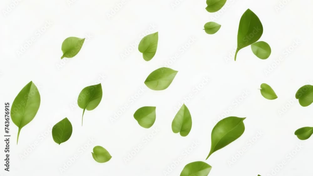 Bunch of green leaves flying in air Bunch of green leaves flying in air