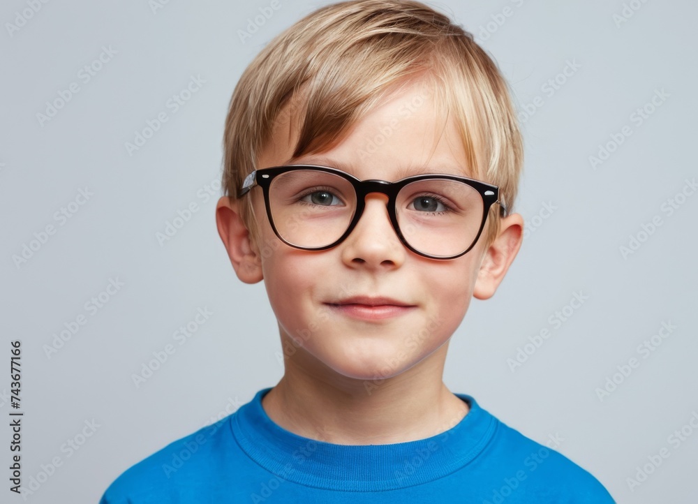 Young boy with glasses over light grey background Young boy with glasses over light grey background