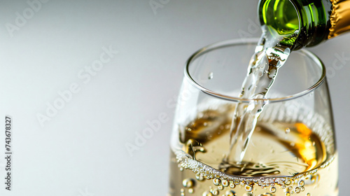A bottle and pouring of sparkling wine.
