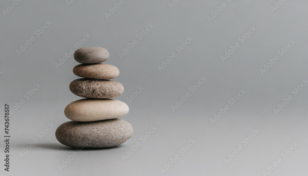 Stone balancing art on gray studio background Stone balancing art on gray studio background