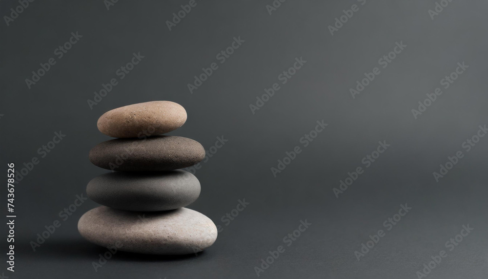 Stone balancing art on gray studio background Stone balancing art on gray studio background