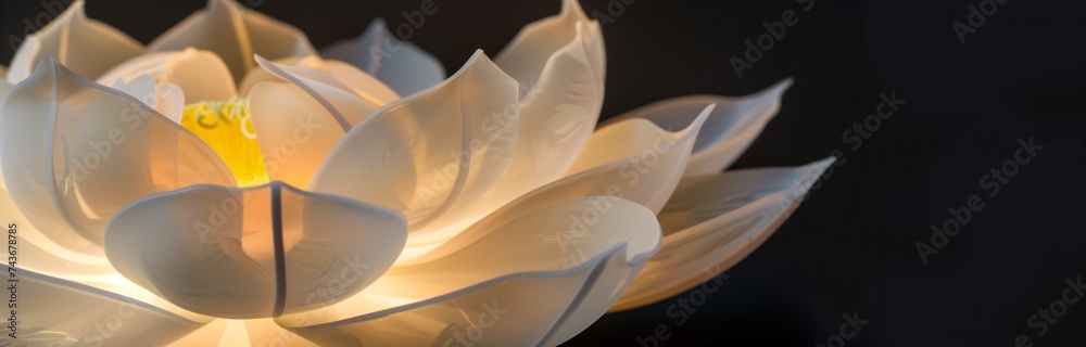 Fototapeta premium beautiful fantasy white flower with light on black background 