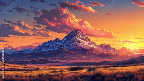 Illustrate the early morning glow on a mountain  where the horizon meets the first signs of daylight