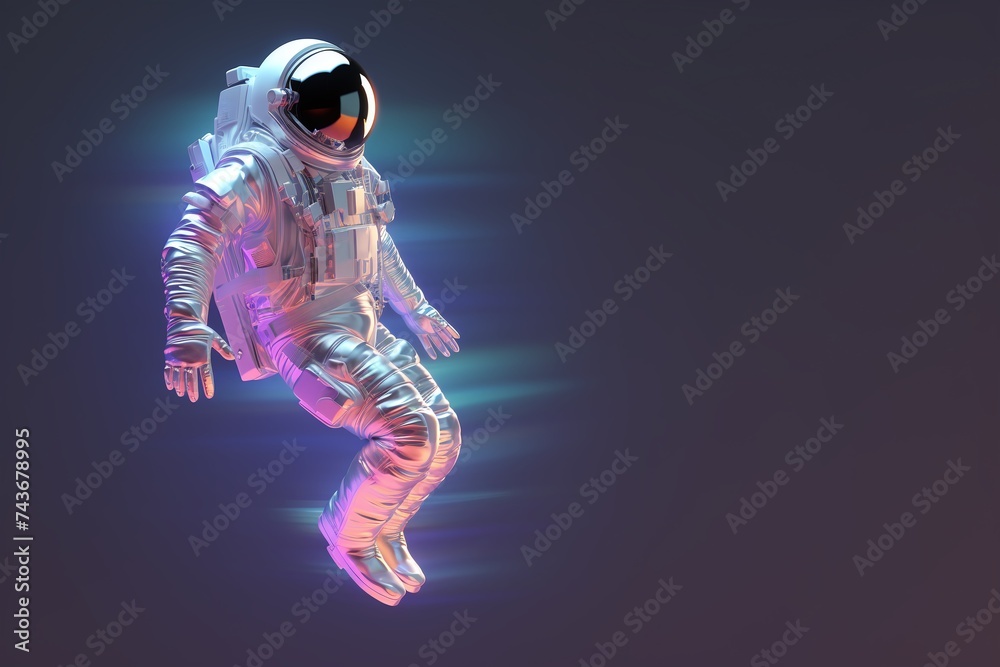 Holographic Astronaut 3D Rendering Floating in Space on a Gradient Background