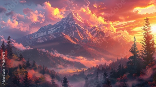Showcase a mountain sunrise that illuminates the valleys, bringing life and color to the waking world