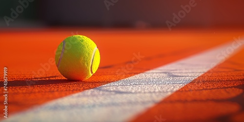 Fluorescent yellow tennis ball on the court highlighting focus and determination in sports