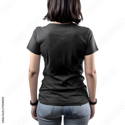 Women wearing blank black t shirt isolated on white background with clipping path