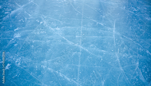 Ice rink floor. Background texture of blue ice rink. top view.