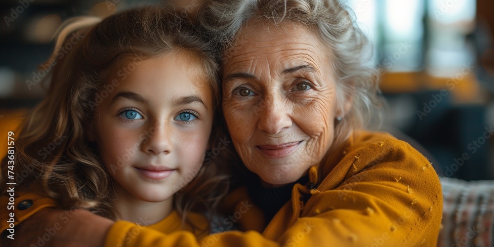 A heartwarming portrait of a grandmother and her pretty granddaughter, showcasing the bond between generations.