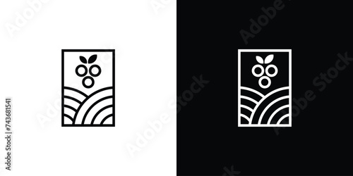 Minimal Wine Plantation Logo. Grape Berry Farm, Vineyard, Organic Natural Winery. Vineyard Field and Grapes with Linear Outline Style Logo Icon Symbol Vector Design Template.