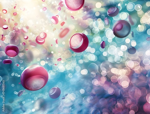 Large and small bright red bubbles on a blue background. 3d illustration, 3d rendering.