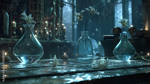 In the focal point of an arcane potion laboratory, an alchemist brews mystical elixirs, AI generated