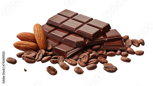 Realistic Cocoa Composition with Chocolate Bar and Raw Beans on Transparent Background photo
