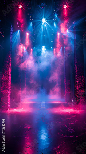 futuristic neon Artistic performances stage light background with spotlight entertainment show © Hamsyfr