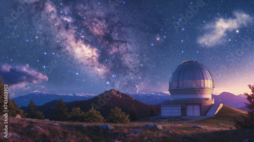 At a celestial observatory nestled in a mountainous region, AI generated