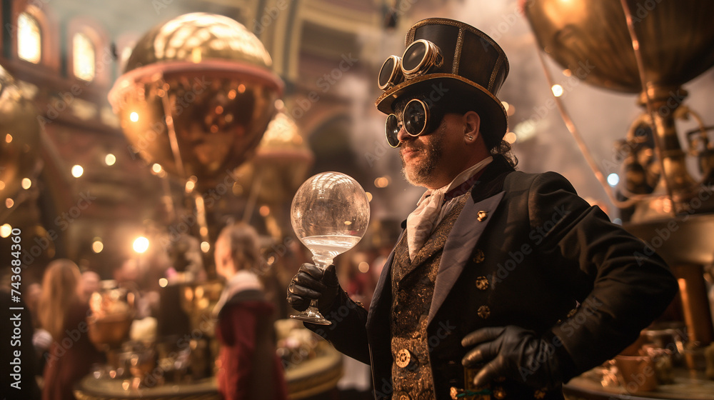 In a steampunk-inspired Victorian gala, AI generated In a steampunk-inspired Victorian gala, AI generated