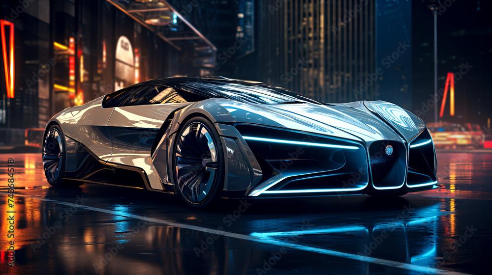 Sleek Futuristic Concept Car with Glowing Accents created with Generative AI technology