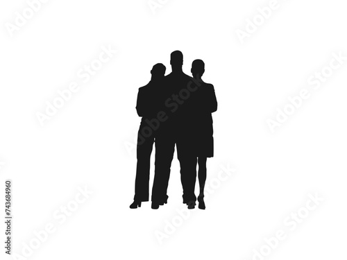 Business People standing silhouettes. Set of silhouettes. Flat icon vector illustration. Business people, set of vector silhouettes. silhouette people standing in line against white background.