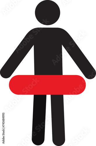 Person with lifebuoy silhouette icon. Life donut, lifebelt. Isolated vector illustration