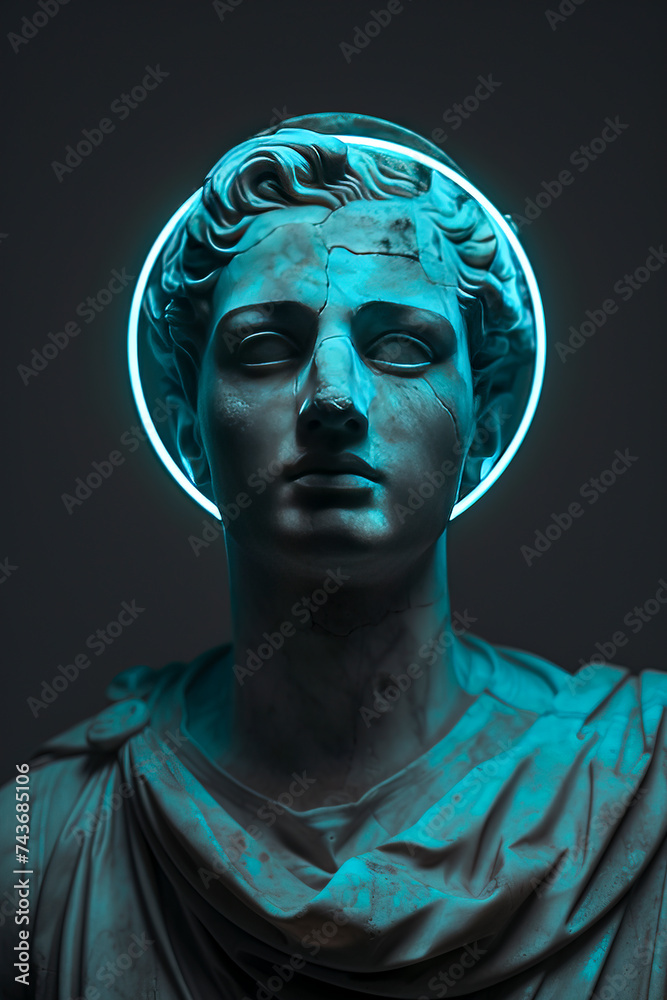 Neo-Classical Sculpture with Neon Contour created with Generative AI technology Neo-Classical Sculpture with Neon Contour created with Generative AI technology