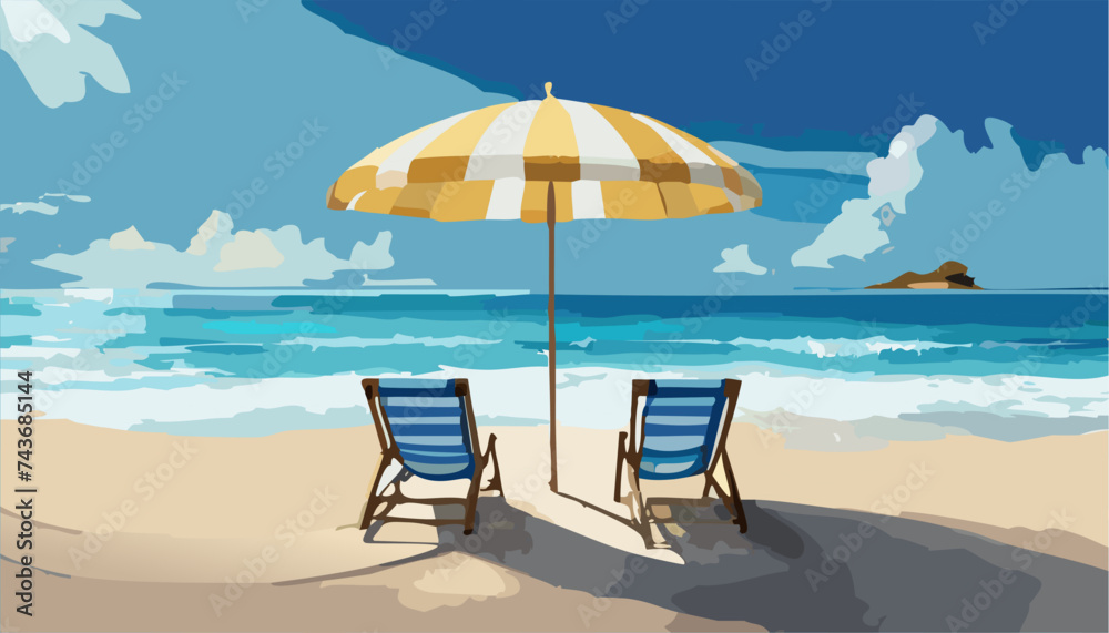 Table and chairs on the sea beach on the tropic. Ai generated Table and chairs on the sea beach on the tropic. Ai generated
