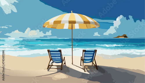 Table and chairs on the sea beach on the tropic. Ai generated