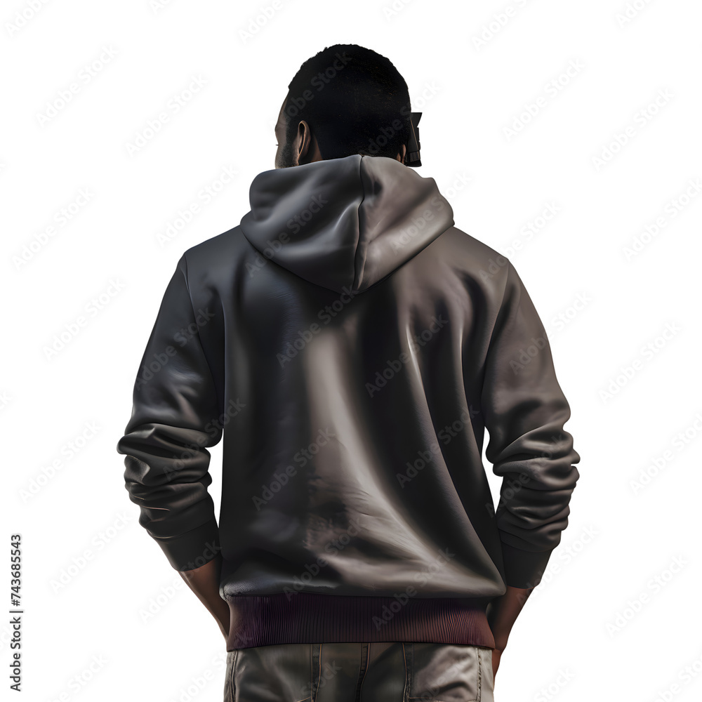 Back view of a young man wearing a hoodie isolated on white background