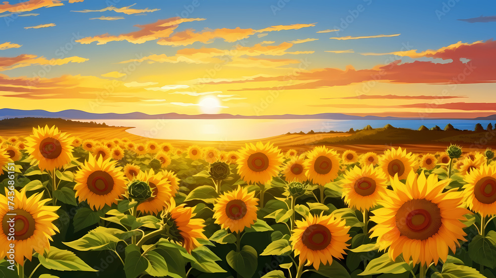 Obraz premium Sunflowers with blurred background, beautiful sunflowers