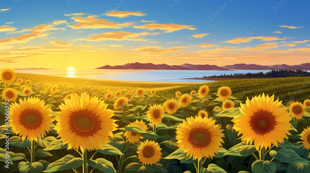 Fototapeta premium Sunflowers with blurred background, beautiful sunflowers