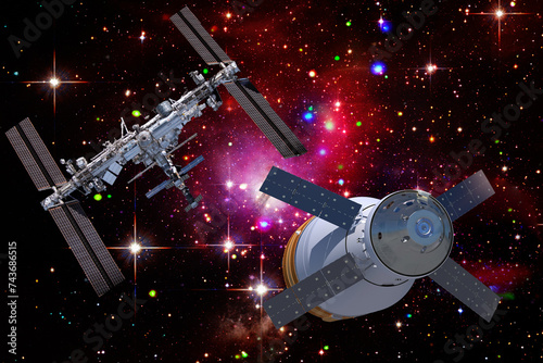 Spaceships in space. Science theme. The elements of this image furnished by N...