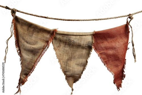 Old cloth bunting banner isolated on white background Generative Ai