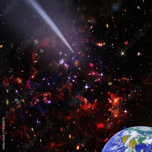 Comet flying through space. The elements of this image furnished by NASA.
