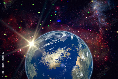 Highly detailed epic sunrise from space. The elements of this image furnished...