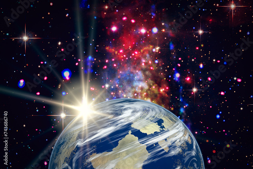 Highly detailed epic sunrise from space. The elements of this image furnished...