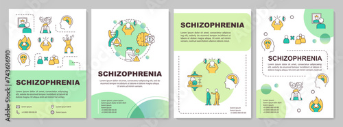 Schizophrenia green circle brochure template. Leaflet design with linear icons. Editable 4 vector layouts for presentation, annual reports. Arial-Bold, Myriad Pro-Regular fonts used
