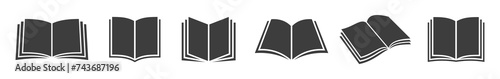 Book flat icon set. Open book symbol collection. Vector