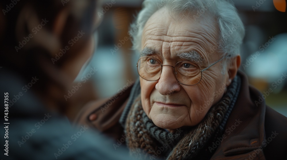 Elderly man with a thoughtful expression in a heartfelt conversation, capturing a moment of wisdom and reflection Elderly man with a thoughtful expression in a heartfelt conversation, capturing a moment of wisdom and reflection