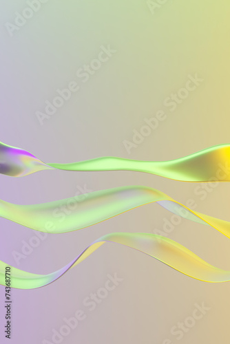 Yellow and Green Abstract Dynamic Objects with copy space. 3D rendering