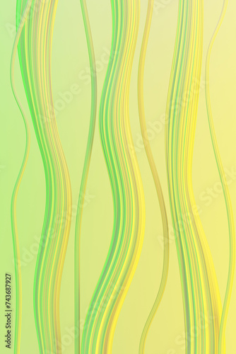 Green and Yellow Background With Wavy Lines. 3d rendering