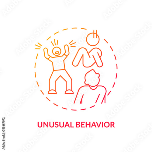 Unusual, abnormal behaviour red gradient concept icon. Social issues. Round shape line illustration. Abstract idea. Graphic design. Easy to use in infographic, presentation, brochure, booklet