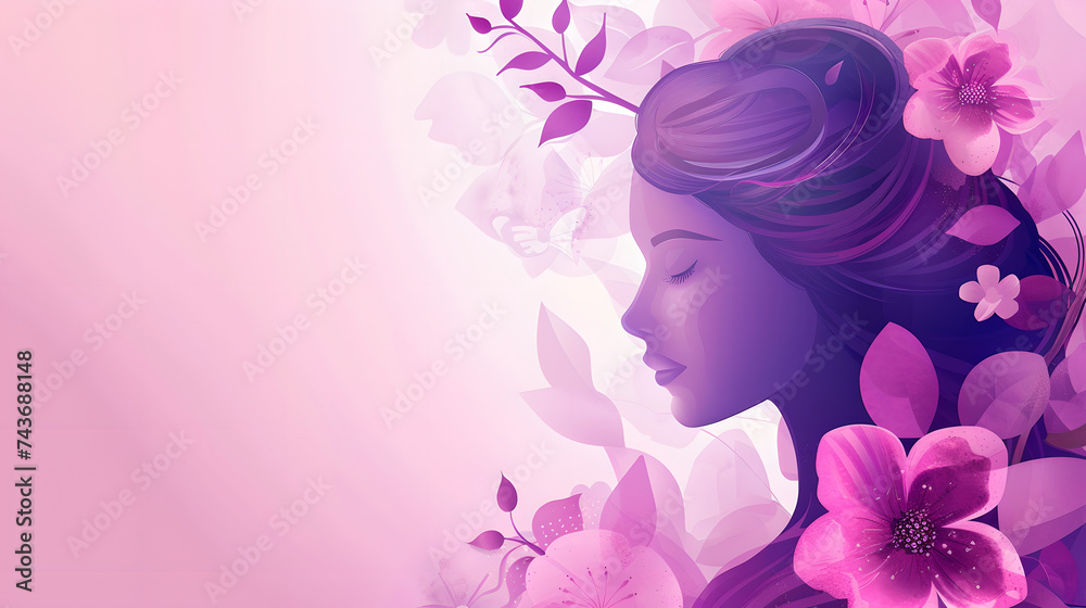 Women's Day background illustration.  Flowers, floral, colorful, girls.